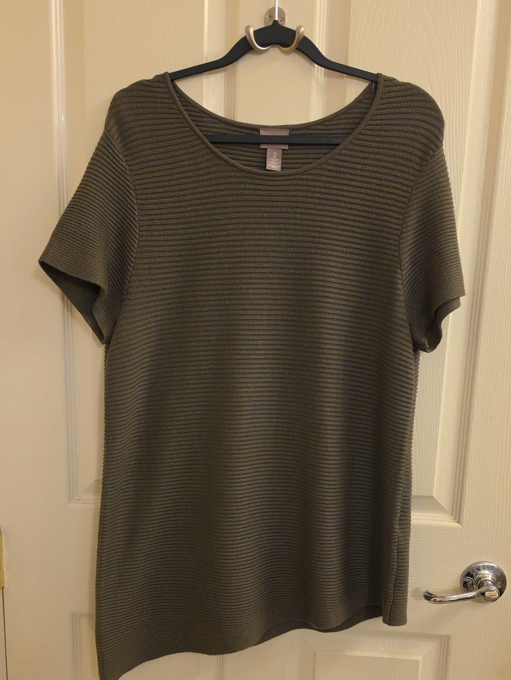 Chico's Olive Green Ribbed Short Sleeve Tunic Top Size 2 L